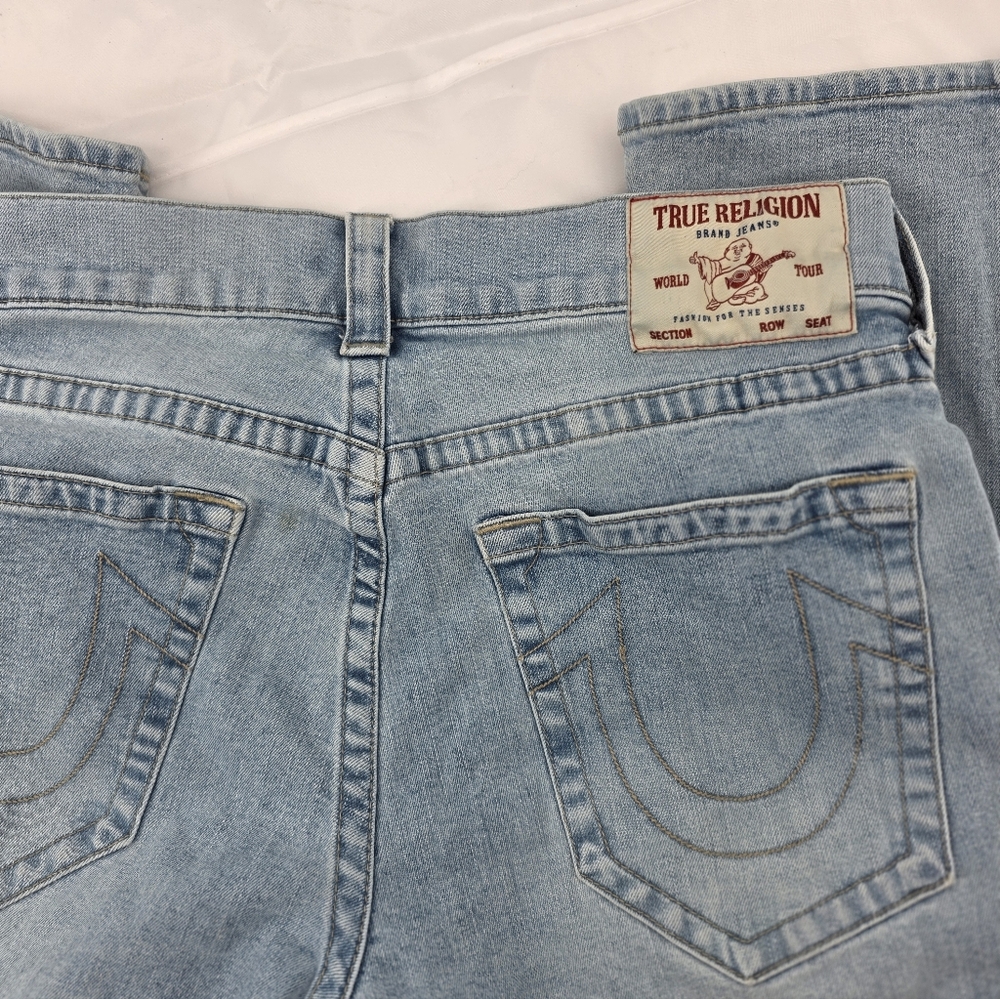 True Religion Ricky Relaxed Straight Jeans Mens 34 Light Wash Excellent Stitch